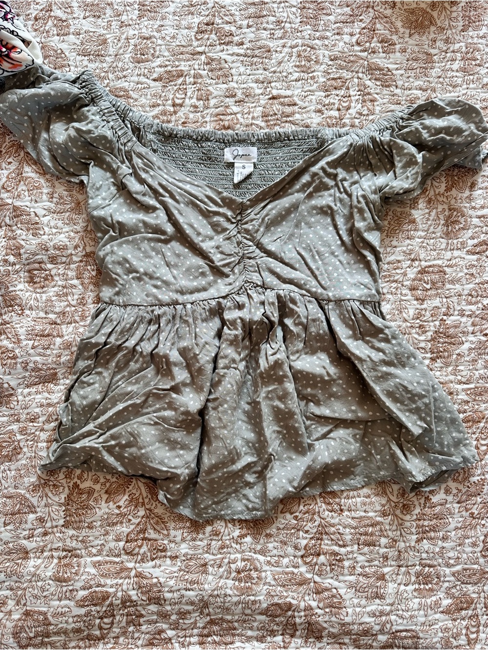 Japna Olive Green Polka Dot Peplum Top